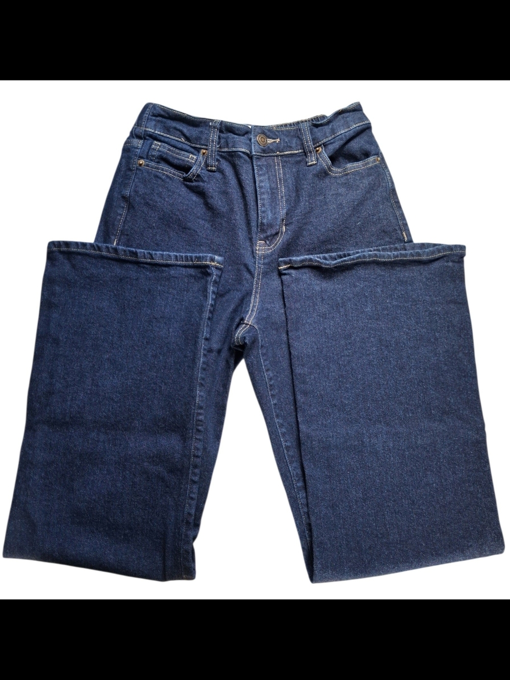 No Boundaries Women's Straight-Leg Jeans in Dark Blue Denim